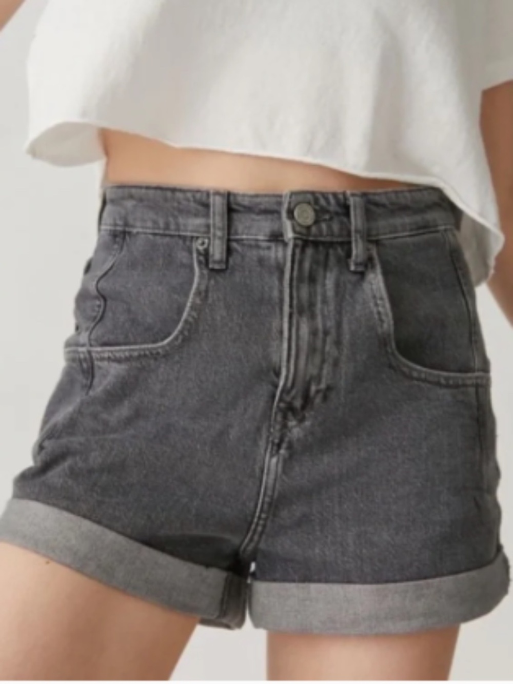 BDG High Waist Rolled Hem Denim Shorts in Washed Black - Picture 3 of 10